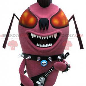 Mascotte d'insecte rose de fourmi punk. Mascotte rock -