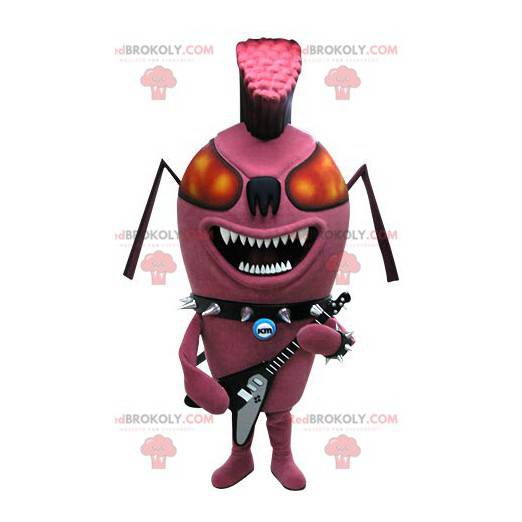 Mascotte d'insecte rose de fourmi punk. Mascotte rock -