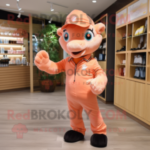 Peach Horse mascot costume character dressed with a Romper and Caps