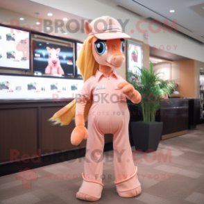 Peach Horse mascot costume character dressed with a Romper and Caps