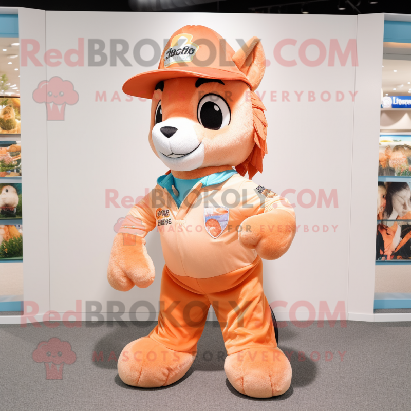 Peach Horse mascot costume character dressed with a Romper and Caps Peach Horse mascot costume character dressed with a Romper and Caps