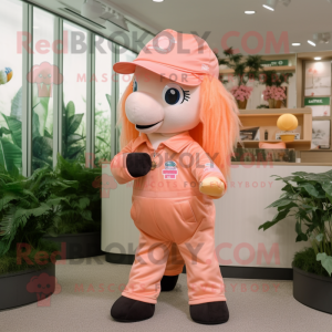 Peach Horse mascot costume character dressed with a Romper and Caps