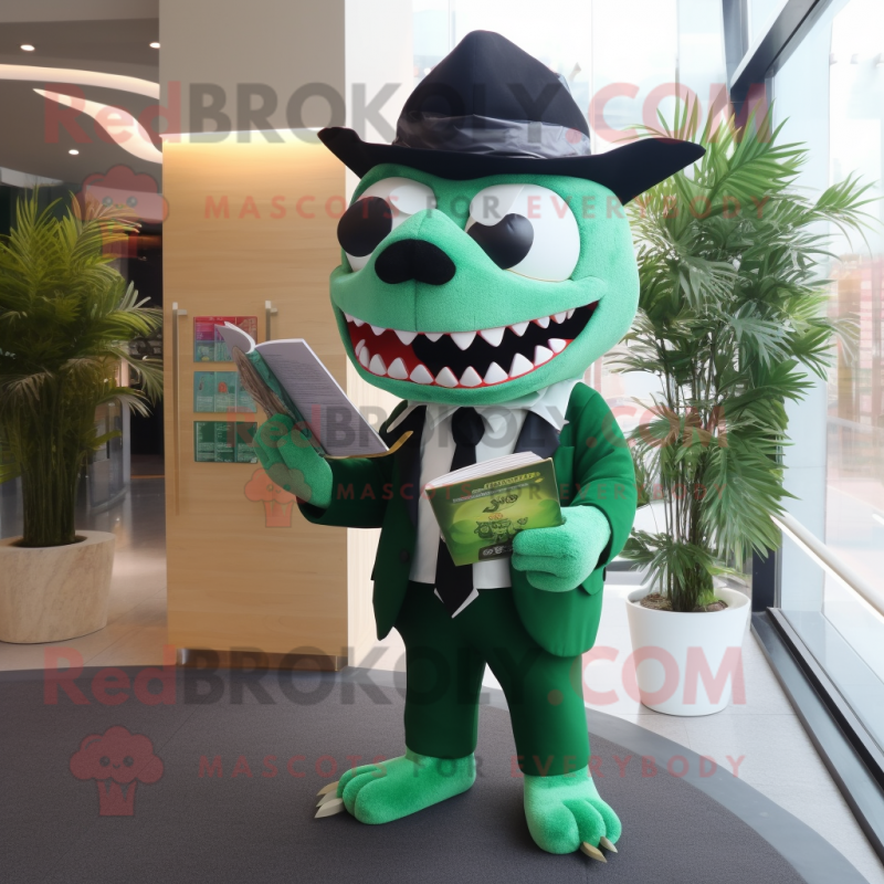 Forest Green Shark mascot costume character dressed with a Suit and Reading glasses Forest Green Shark mascot costume character dressed with a Suit and Reading glasses