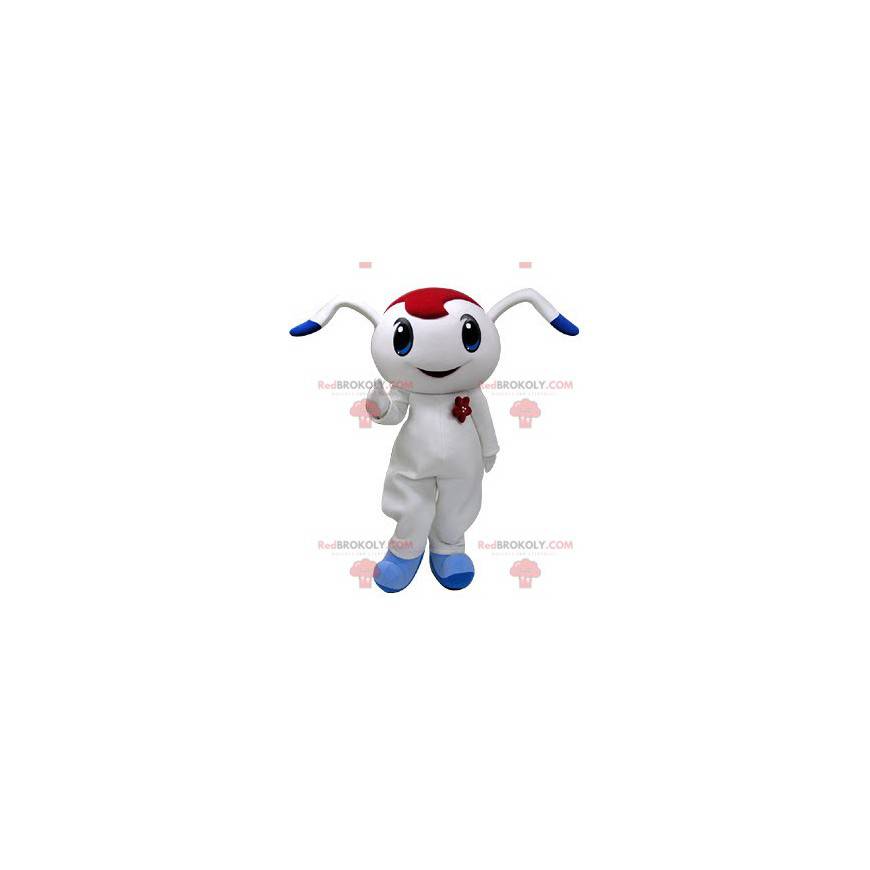 Mascot conejo blanco y azul con una mecha roja - Redbrokoly.com