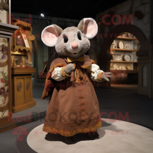 Brown Mouse mascot costume character dressed with a Dress and Shawls