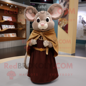 Brown Mouse mascot costume character dressed with a Dress and Shawls