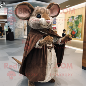 Brown Mouse mascot costume character dressed with a Dress and Shawls