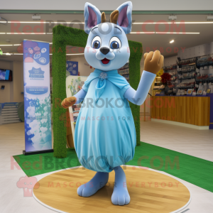 Sky Blue Roe Deer mascot costume character dressed with a Maxi Dress and Tie pins