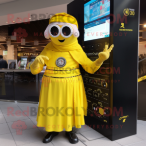 Yellow Guinness mascot costume character dressed with a Wrap Dress and Digital watches