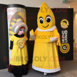 Yellow Guinness mascot costume character dressed with a Wrap Dress and Digital watches