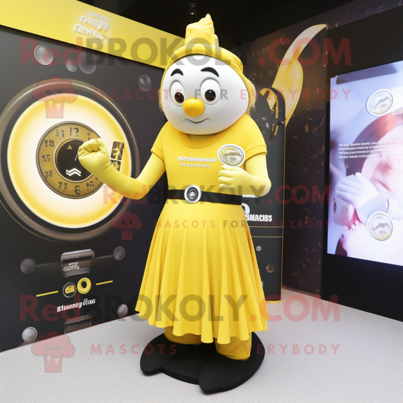 Yellow Guinness mascot costume character dressed with a Wrap Dress and Digital watches