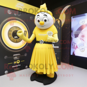 Yellow Guinness mascot costume character dressed with a Wrap Dress and Digital watches