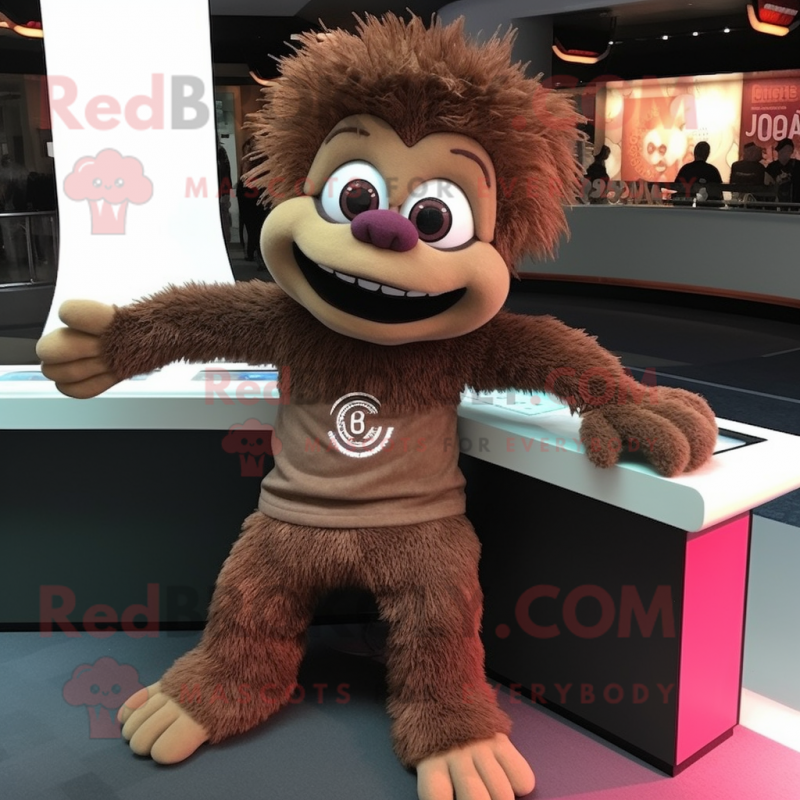 Brown Contortionist mascot costume character dressed with a Sweater and Keychains Brown Contortionist mascot costume character dressed with a Sweater and Keychains