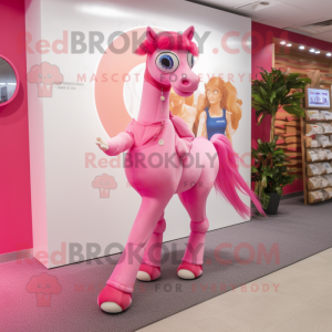 Pink Horse mascot costume character dressed with a Bikini and Brooches
