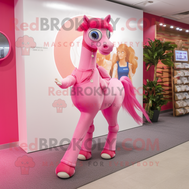 Pink Horse mascot costume character dressed with a Bikini and Brooches Pink Horse mascot costume character dressed with a Bikini and Brooches