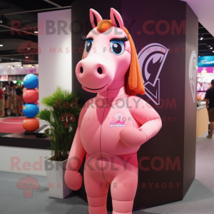 Pink Horse mascot costume character dressed with a Bikini and Brooches