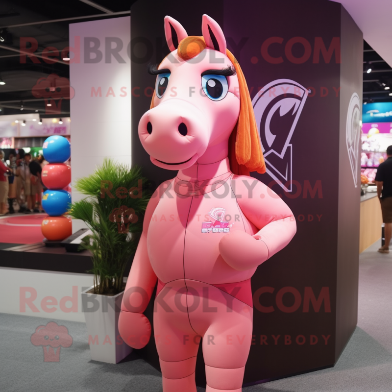 Pink Horse mascot costume character dressed with a Bikini and Brooches Pink Horse mascot costume character dressed with a Bikini and Brooches