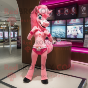 Pink Horse mascot costume character dressed with a Bikini and Brooches