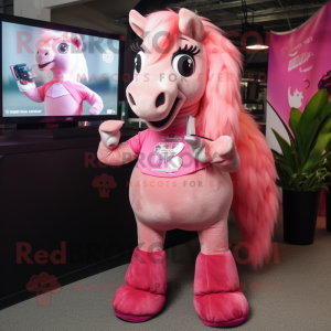 Pink Horse mascot costume character dressed with a Bikini and Brooches