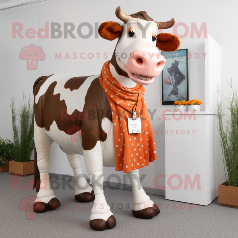 Rust Holstein Cow mascot costume character dressed with a A-Line Skirt and Earrings