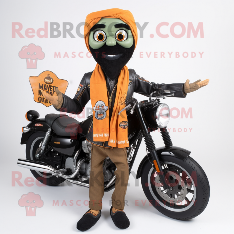 Olive Tikka Masala mascot costume character dressed with a Biker Jacket and Shawl pins