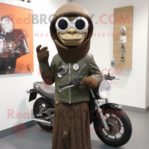 Olive Tikka Masala mascot costume character dressed with a Biker Jacket and Shawl pins