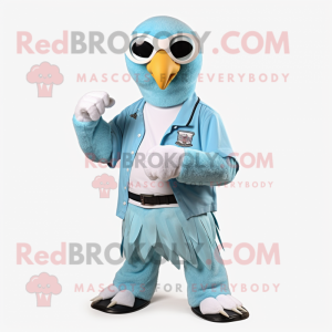 Sky Blue Bald Eagle mascot costume character dressed with a V-Neck Tee and Bracelet watches