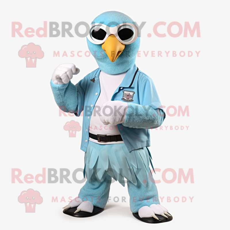 Sky Blue Bald Eagle mascot costume character dressed with a V-Neck Tee and Bracelet watches Sky Blue Bald Eagle mascot costume character dressed with a V-Neck Tee and Bracelet watches