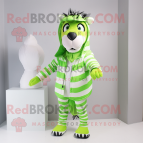 Lime Green Zebra mascot costume character dressed with a Raincoat and Earrings