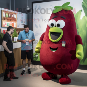 Maroon Zucchini mascot costume character dressed with a Oxford Shirt and Watches