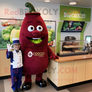 Maroon Zucchini mascot costume character dressed with a Oxford Shirt and Watches