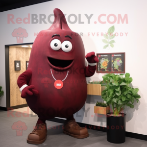 Maroon Zucchini mascot costume character dressed with a Oxford Shirt and Watches