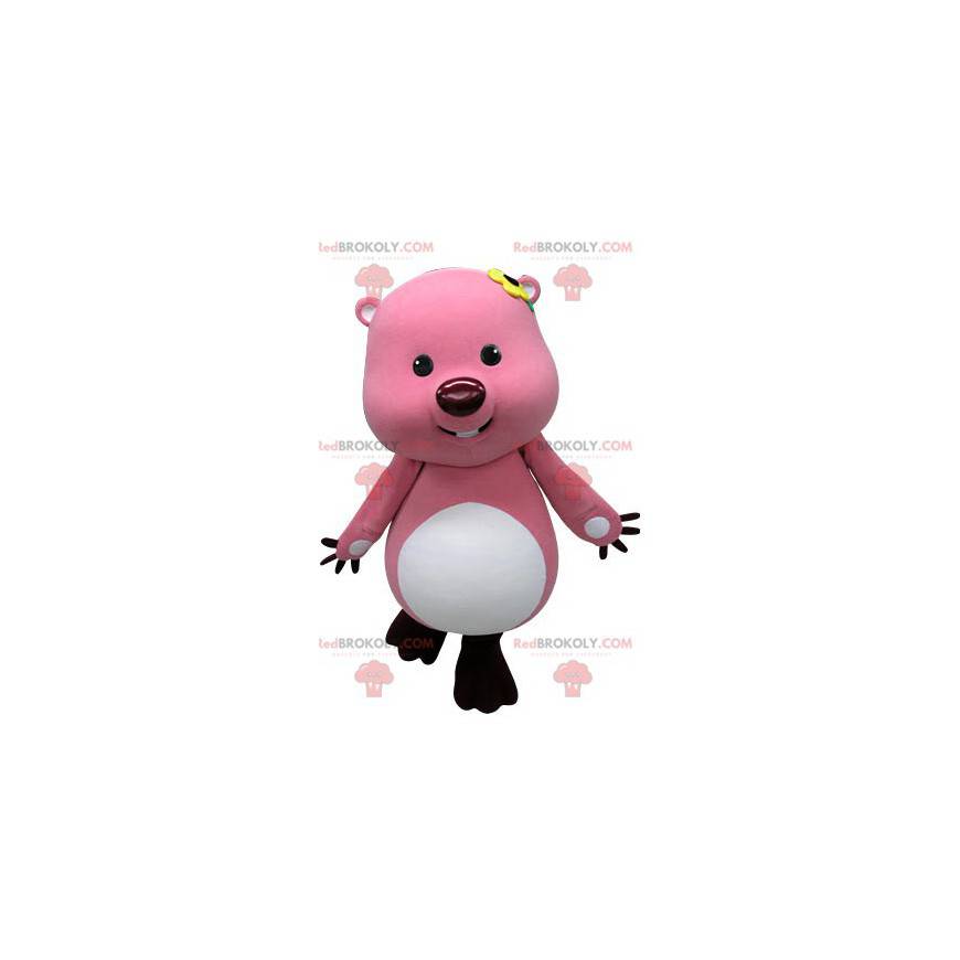 Castor de mascote rosa e branco. Mascote lontra - Redbrokoly.com