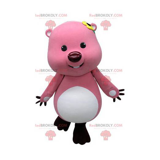 Mascot lyserød og hvid bæver. Odder maskot - Redbrokoly.com