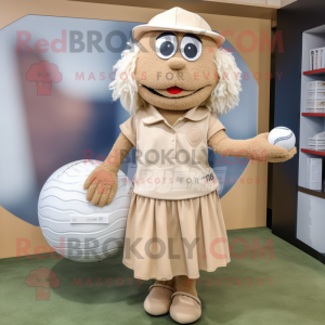 Tan Golf Ball mascot costume character dressed with a Wrap Dress and Clutch bags