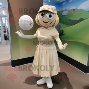 Tan Golf Ball mascot costume character dressed with a Wrap Dress and Clutch bags