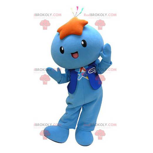 Mascote do boneco de neve azul com uma estrela na cabeça -
