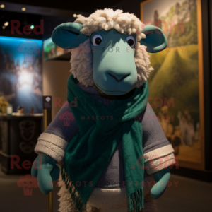 Teal Merino Sheep maskot...