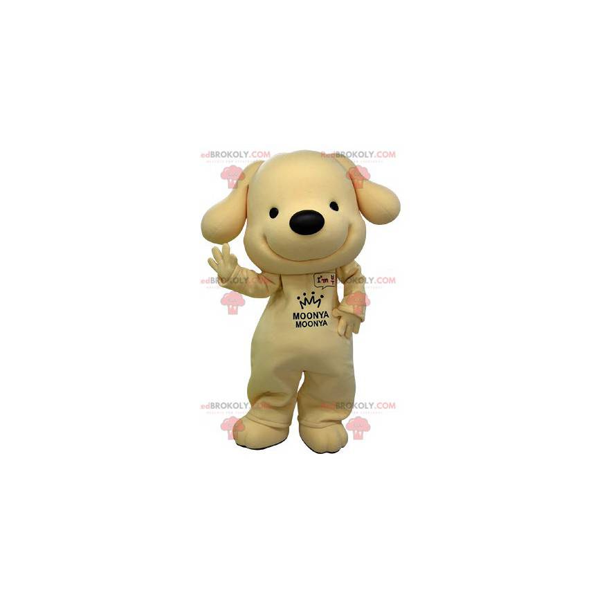 Mascotte de chien jaune et noir très souriant - Redbrokoly.com