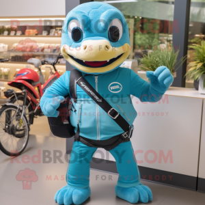 Cyan Python maskot kostume...