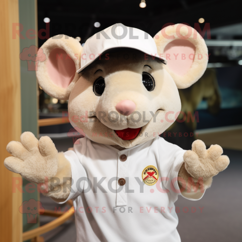 Cream Mouse mascot costume character dressed with a Polo Tee and Headbands