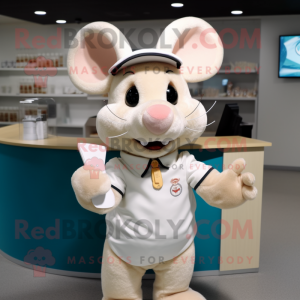 Cream Mouse mascot costume character dressed with a Polo Tee and Headbands