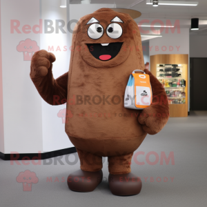 Brown Soda Can mascot costume character dressed with a Trousers and Tote bags