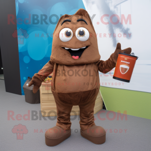 Brown Soda Can mascot costume character dressed with a Trousers and Tote bags