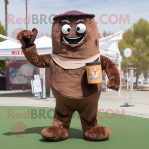 Brown Soda Can mascot costume character dressed with a Trousers and Tote bags