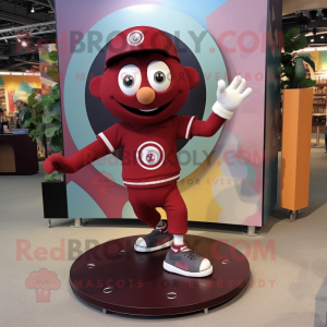 Maroon Plate Spinner mascot costume character dressed with a Polo Tee and Anklets