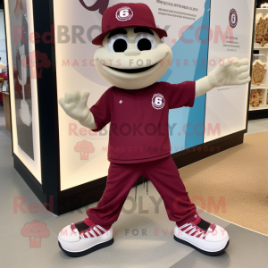 Maroon Plate Spinner mascot costume character dressed with a Polo Tee and Anklets