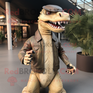 Spinosaurus mascot costume character dressed with a Cardigan and Tie pins -  Mascot Costumes -  Sizes L (175-180CM)