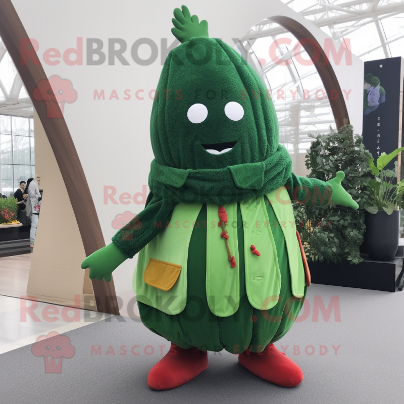 Forest Green Radish mascot costume character dressed with a Cardigan and Shawl pins Forest Green Radish mascot costume character dressed with a Cardigan and Shawl pins