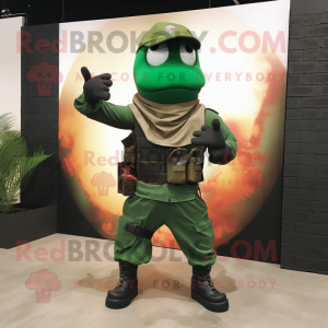 Green Commando mascot costume character dressed with a Tank Top and Scarves